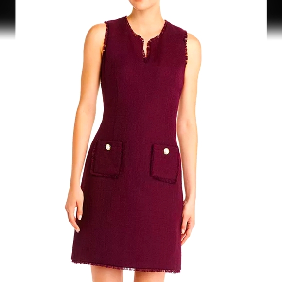 KARL LAGERFELD PARIS Tonal Tweed Pocket Dress - Picture 1 of 9